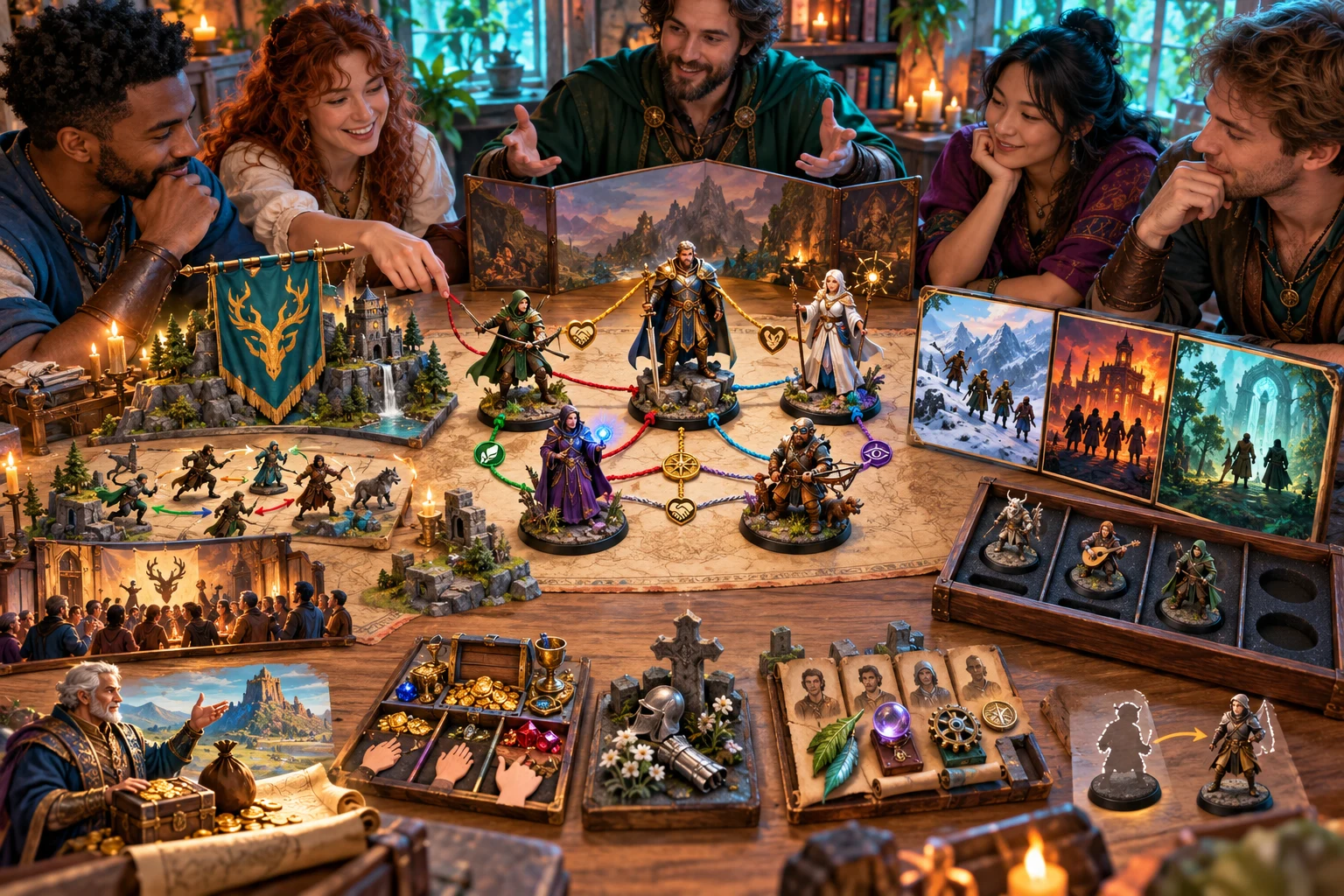 A Dungeon Master prepares a rival team with connected member profiles at a tabletop.